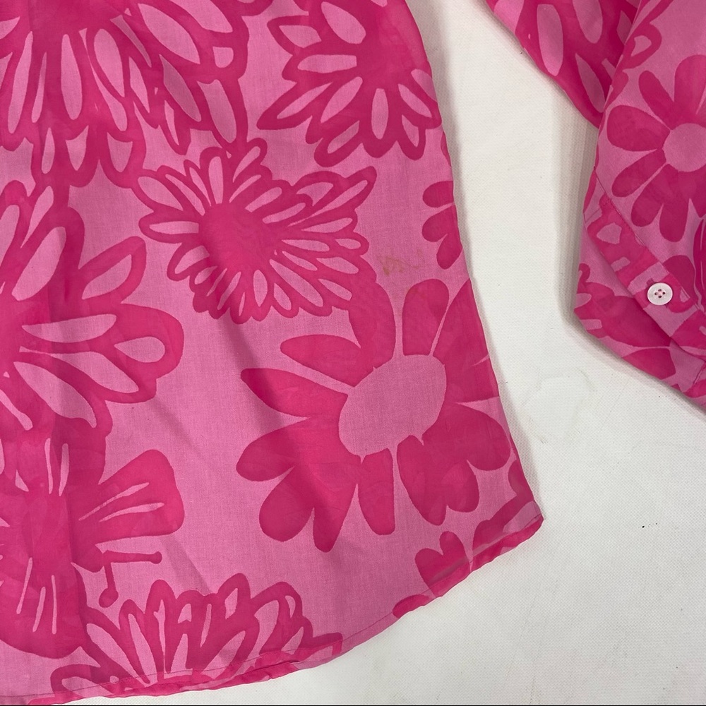 Lilly Pulitzer pink retro sheer floral collared top. XS - Picture 11 of 11